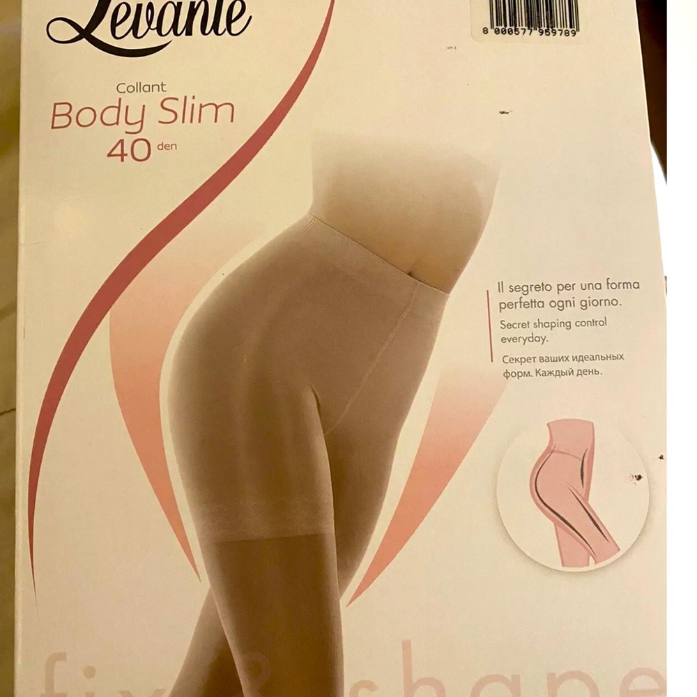 5 Levante Bodyslim 40 Denier Women’s shaper pantyhose. Size Large color Sughero